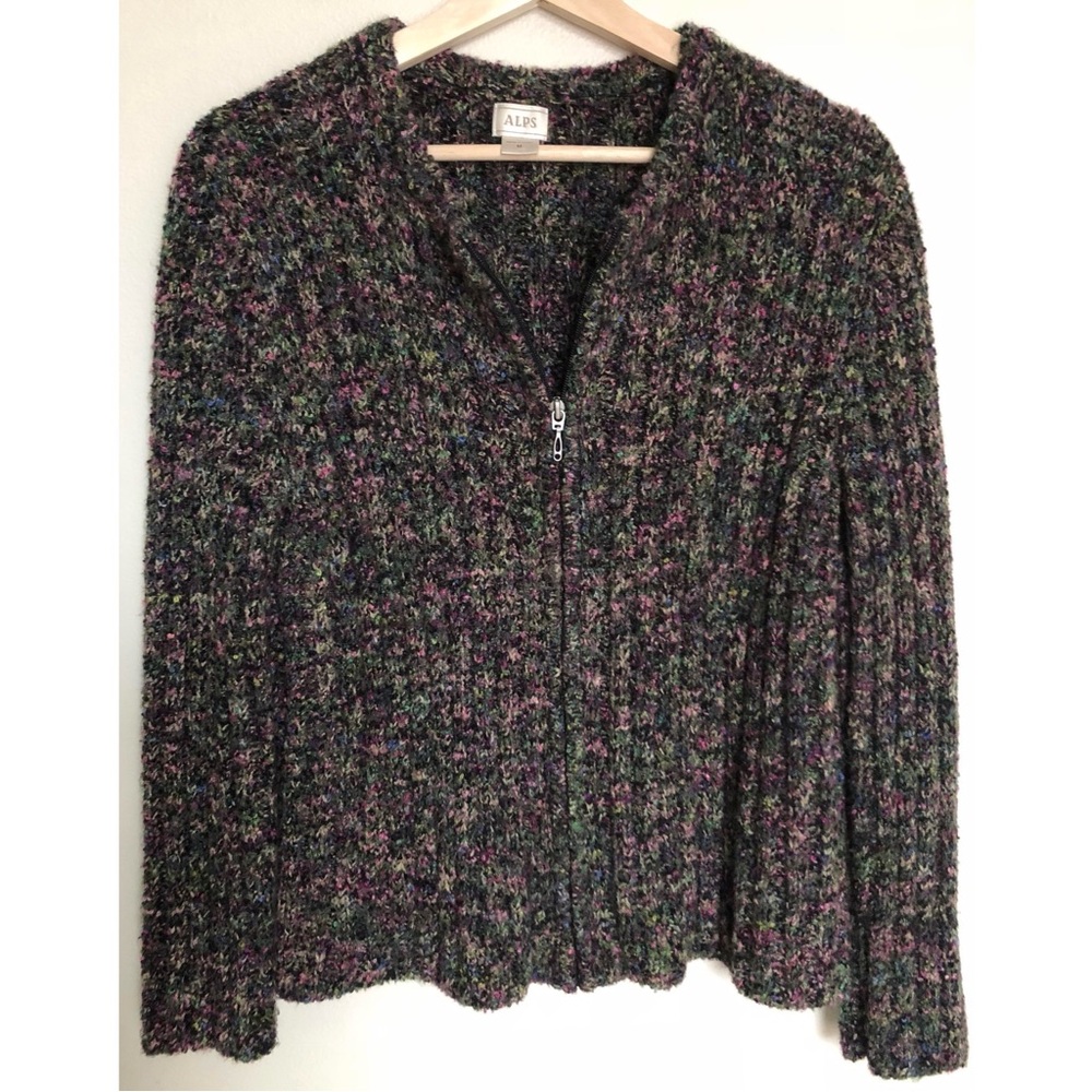 ALPS • M • Full Zip Up Cardigan Long Sleeve Sweater Artsy Colorful Funky